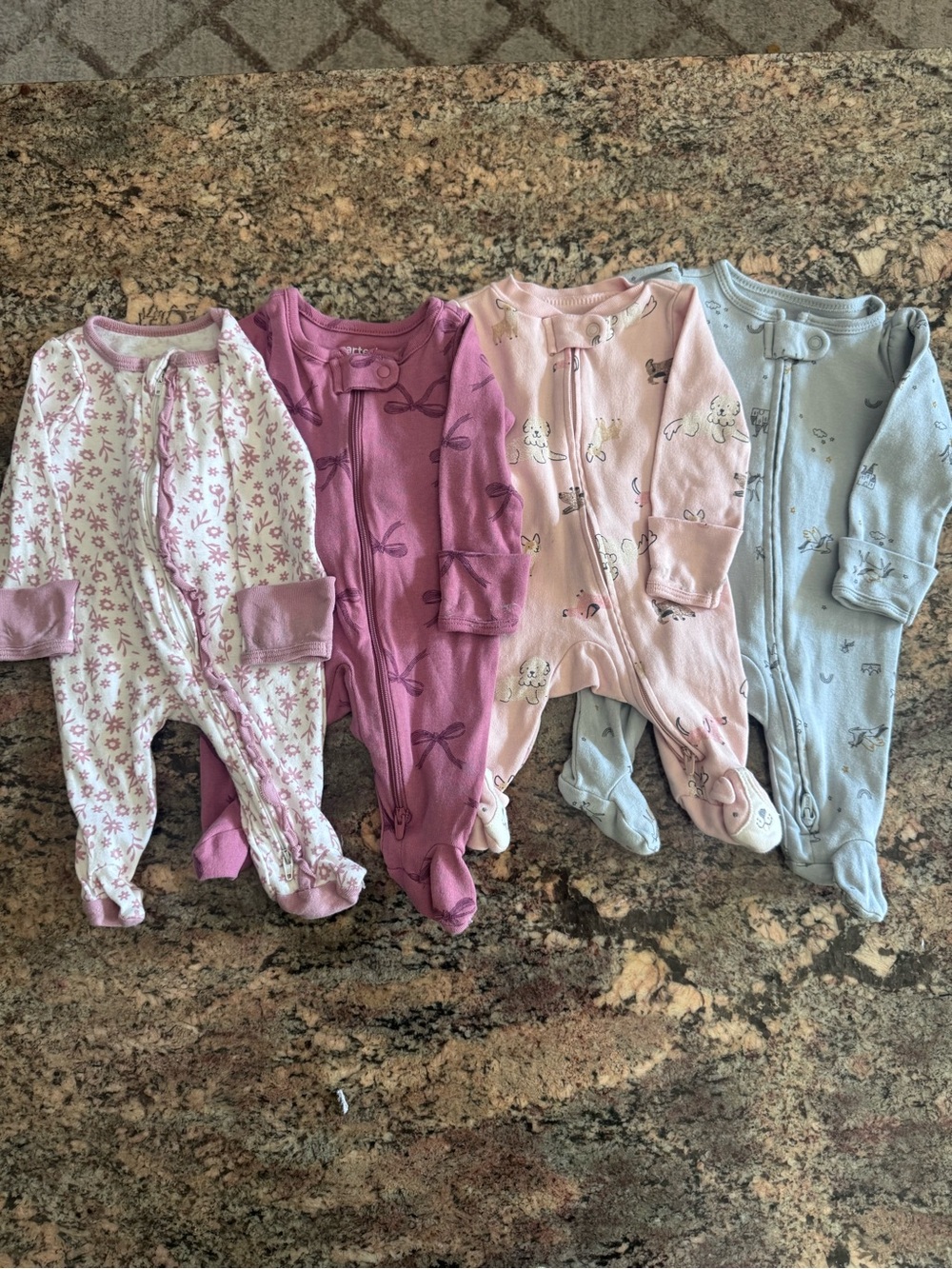 Carter's Pink, Purple and Light Blue Footed One-Piece Sleepers - 4 Pack